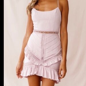 NWT  SELFIE LESLIE blush pink walk this way pintuck ruffle cross back mini dress